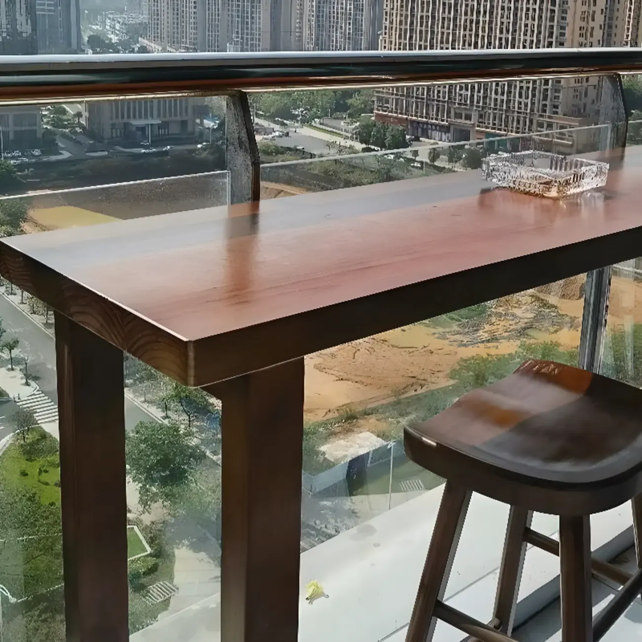  Simple Brown Pine Wood Sled Bar Table for Pub Image - 3