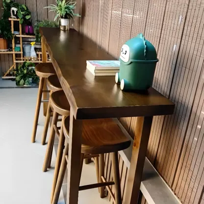  Simple Brown Pine Wood Sled Bar Table for Pub Image - 4