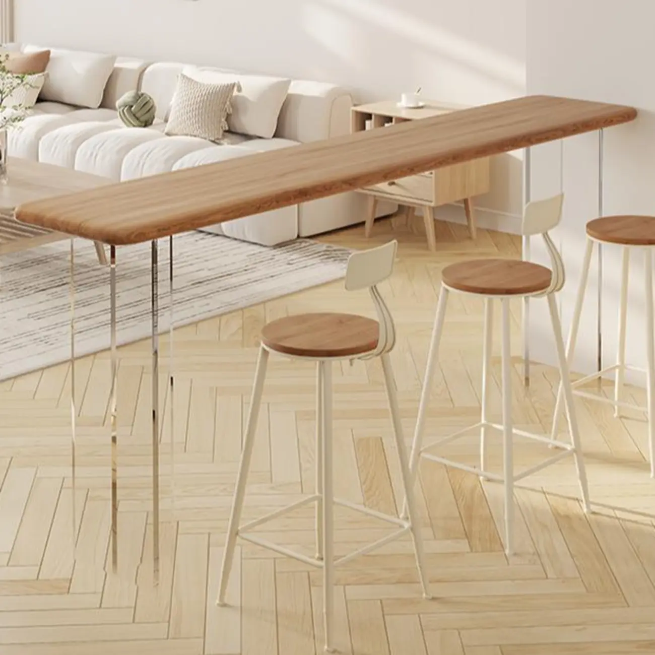 Modern Natural Wood Transparent Twin Pedestal Bar Tables Image - 5 | homeyfad