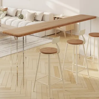 Modern Natural Wood Transparent Twin Pedestal Bar Tables Image - 5