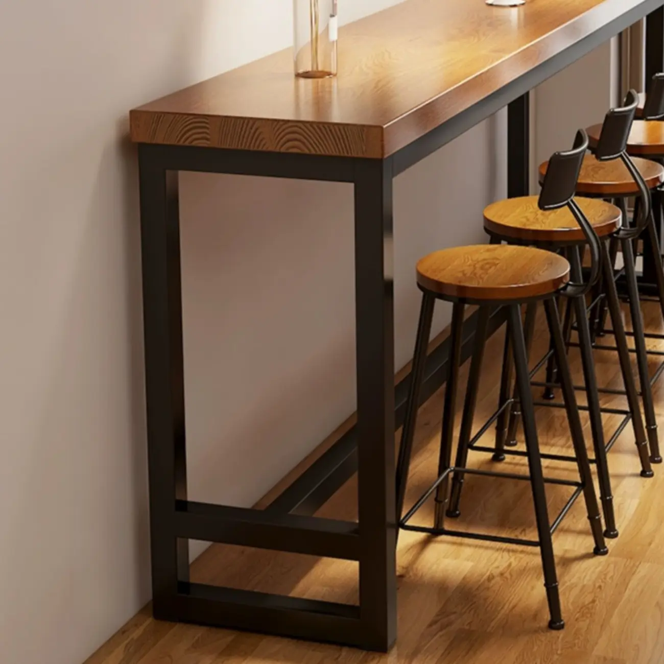 Simple Brown Black Wooden Trestle Bar Tables Image - 2 | homeyfad