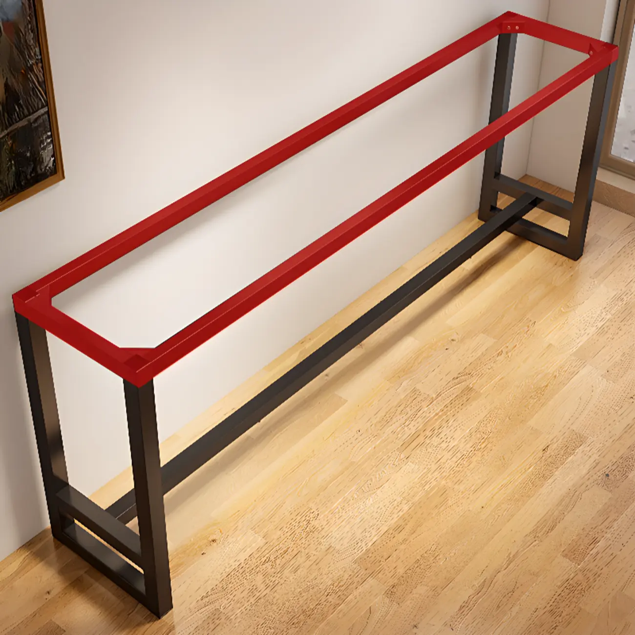 Simple Brown Black Wooden Trestle Bar Tables Image - 5 | homeyfad