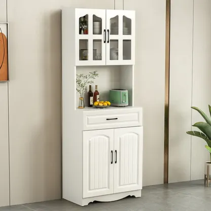 Kitchen Wooden Multi-Storage Sideboard with Microwave Stand Image - 5