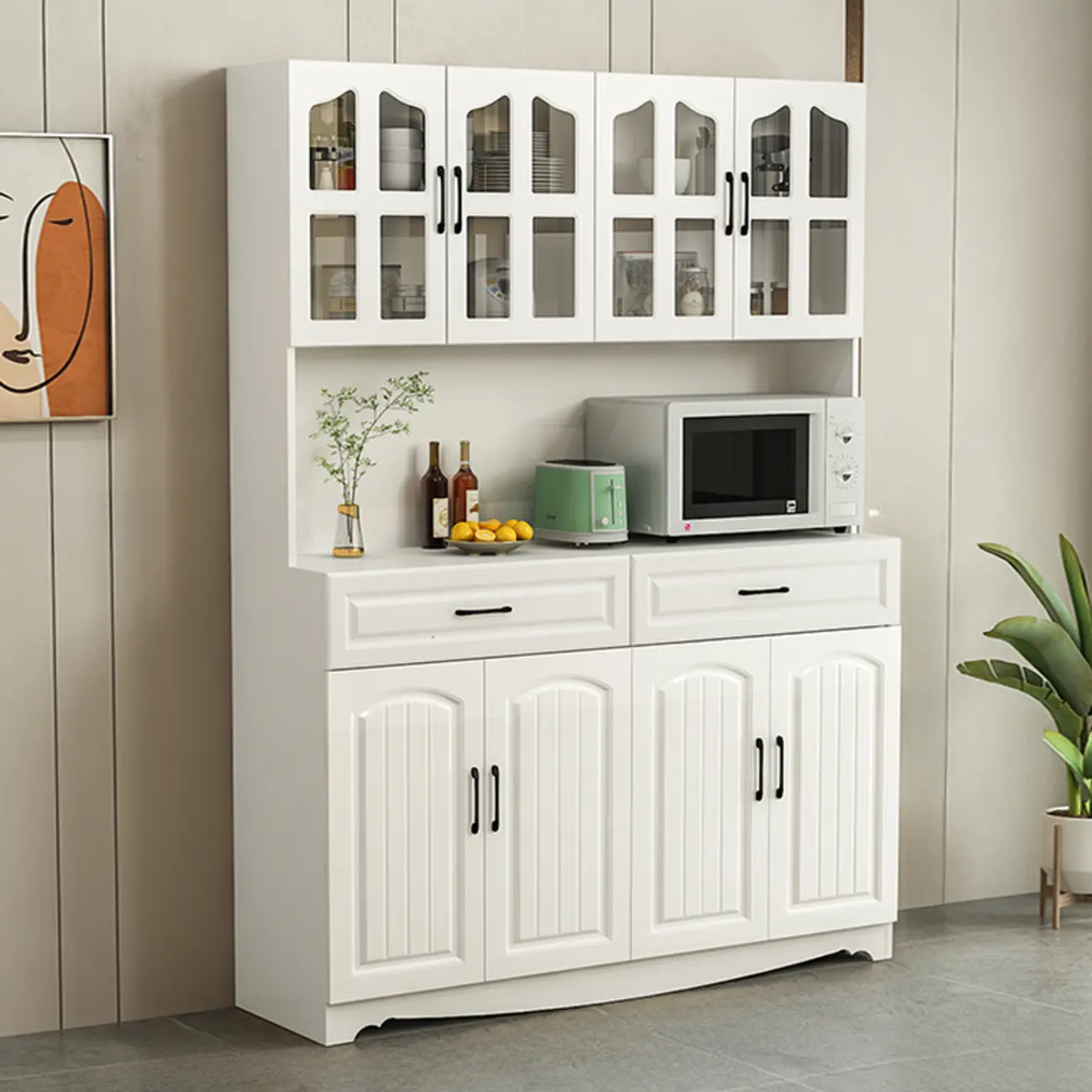 Kitchen Wooden Multi-Storage Sideboard with Microwave Stand Image - 7 | homeyfad