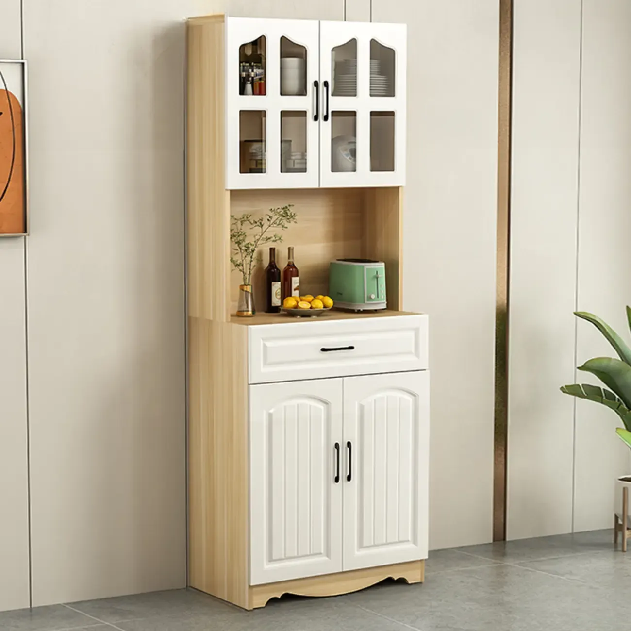 Kitchen Wooden Multi-Storage Sideboard with Microwave Stand Image - 10