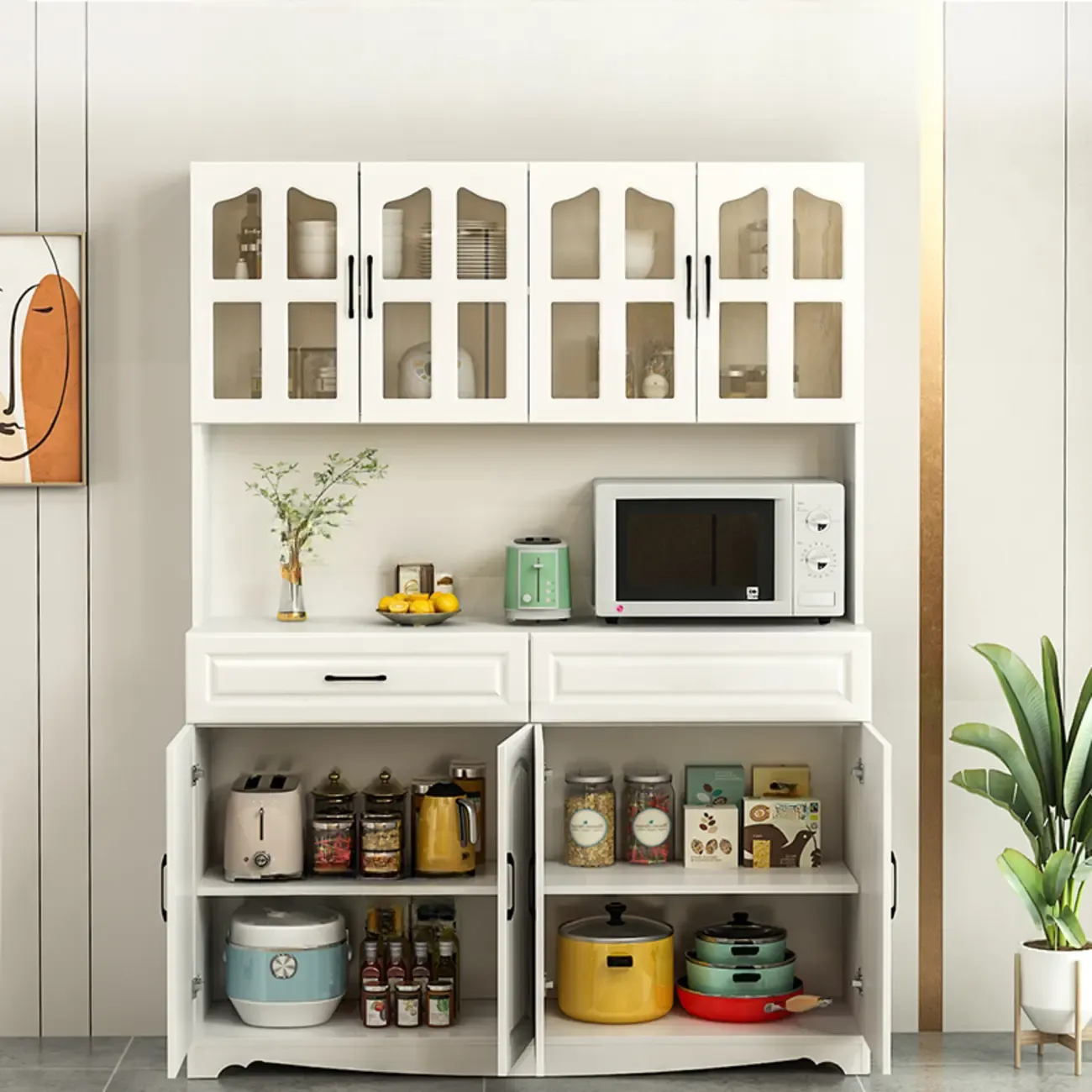 Kitchen Wooden Multi-Storage Sideboard with Microwave Stand Image - 2