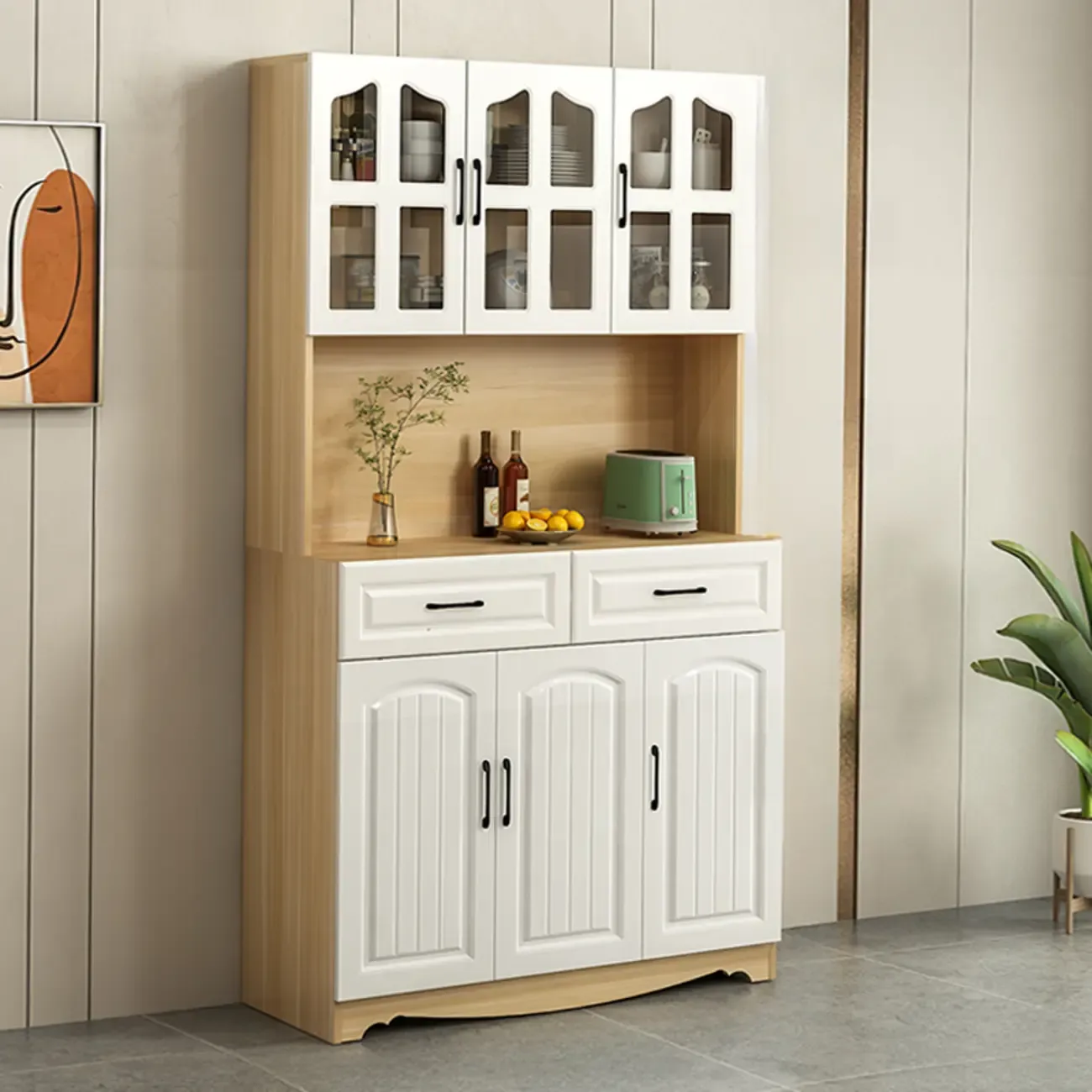 Kitchen Wooden Multi-Storage Sideboard with Microwave Stand Image - 11