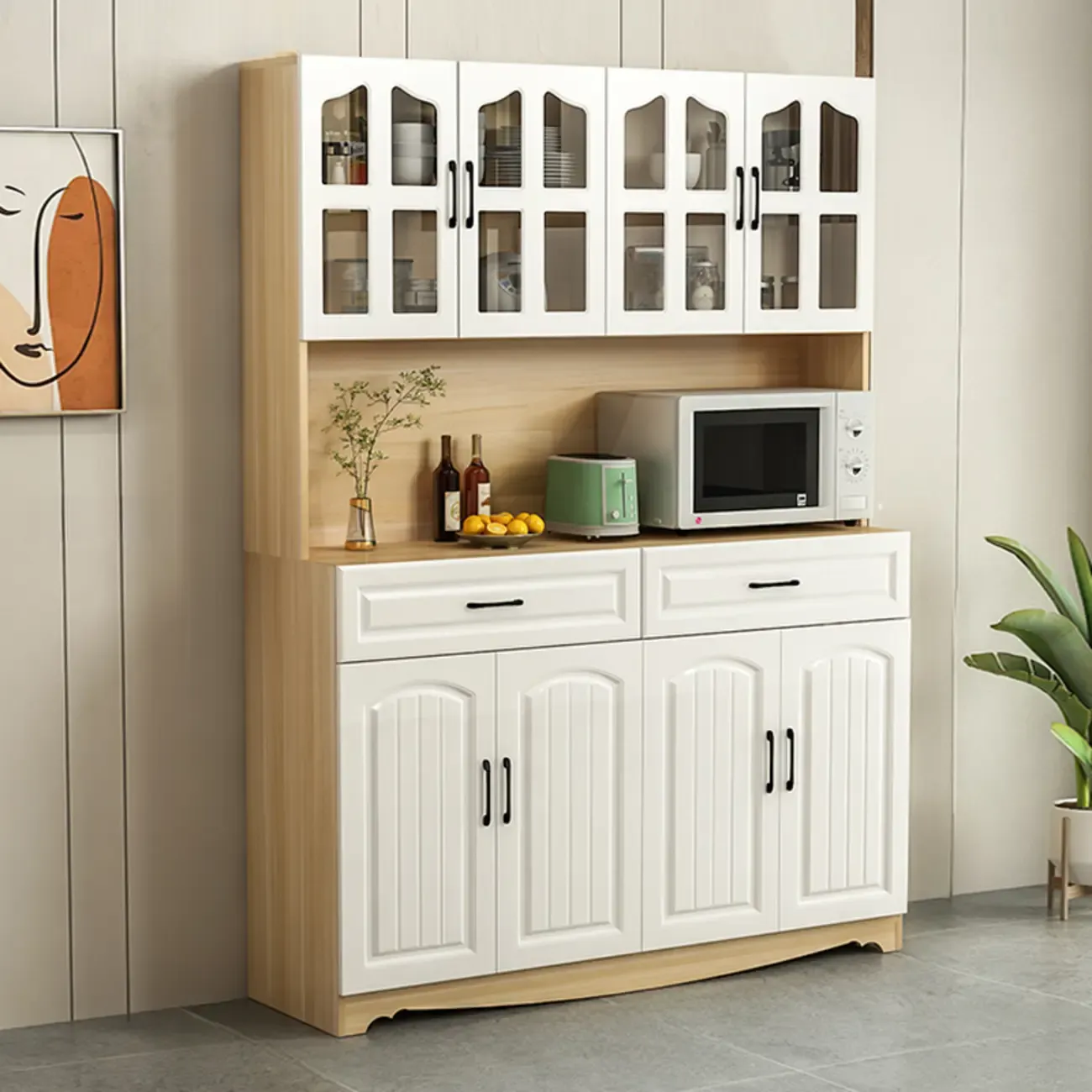 Kitchen Wooden Multi-Storage Sideboard with Microwave Stand Image - 12