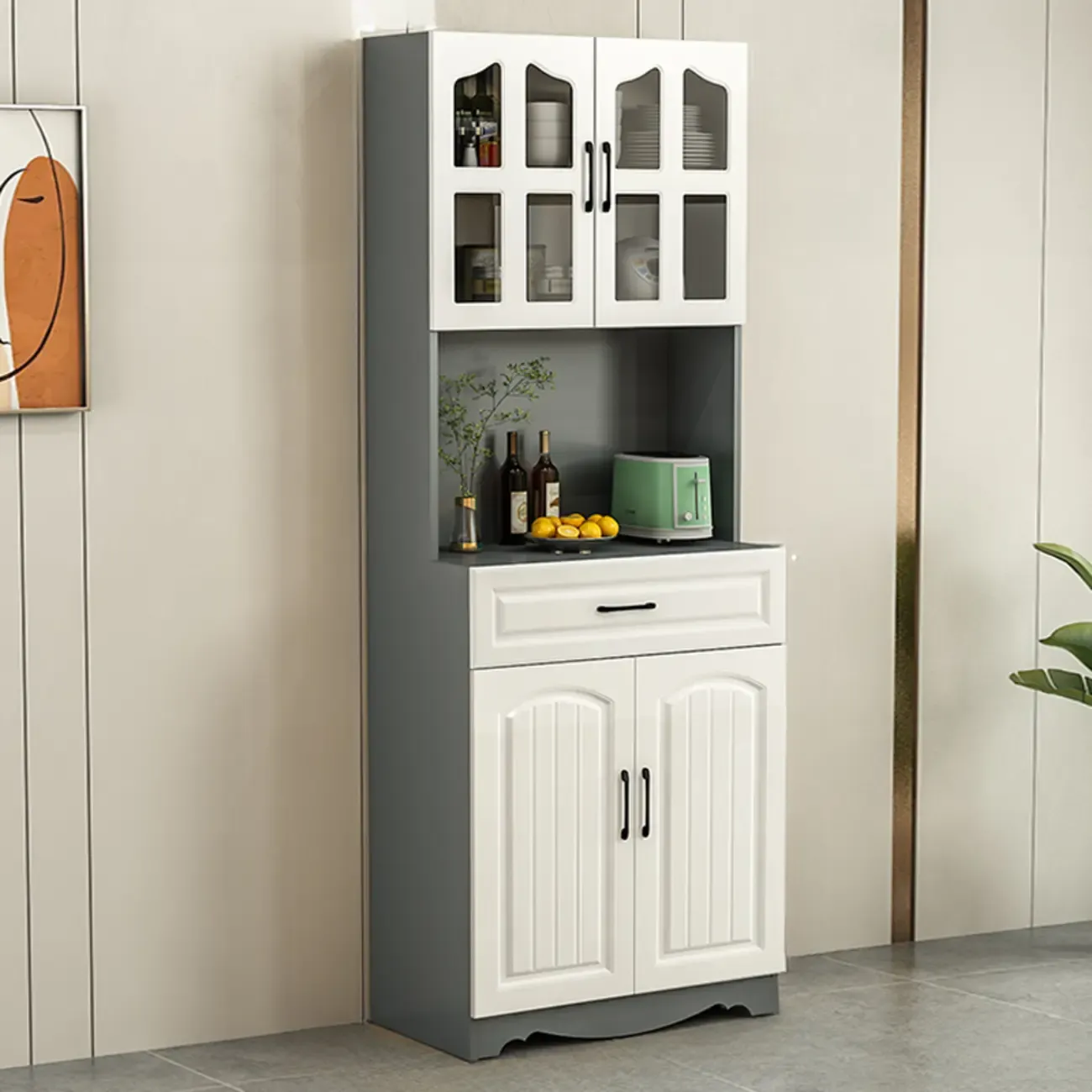 Kitchen Wooden Multi-Storage Sideboard with Microwave Stand Image - 13