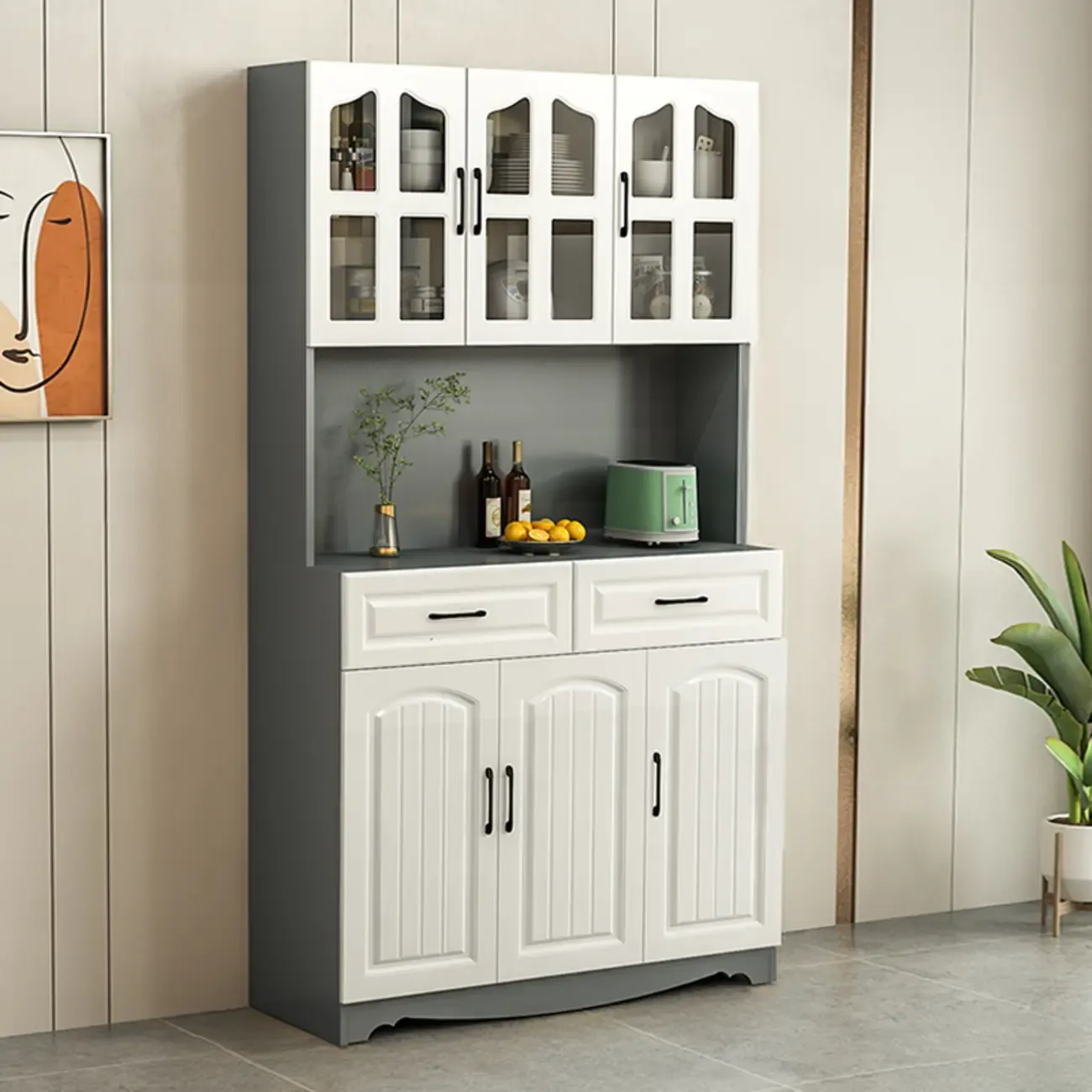 Kitchen Wooden Multi-Storage Sideboard with Microwave Stand Image - 14