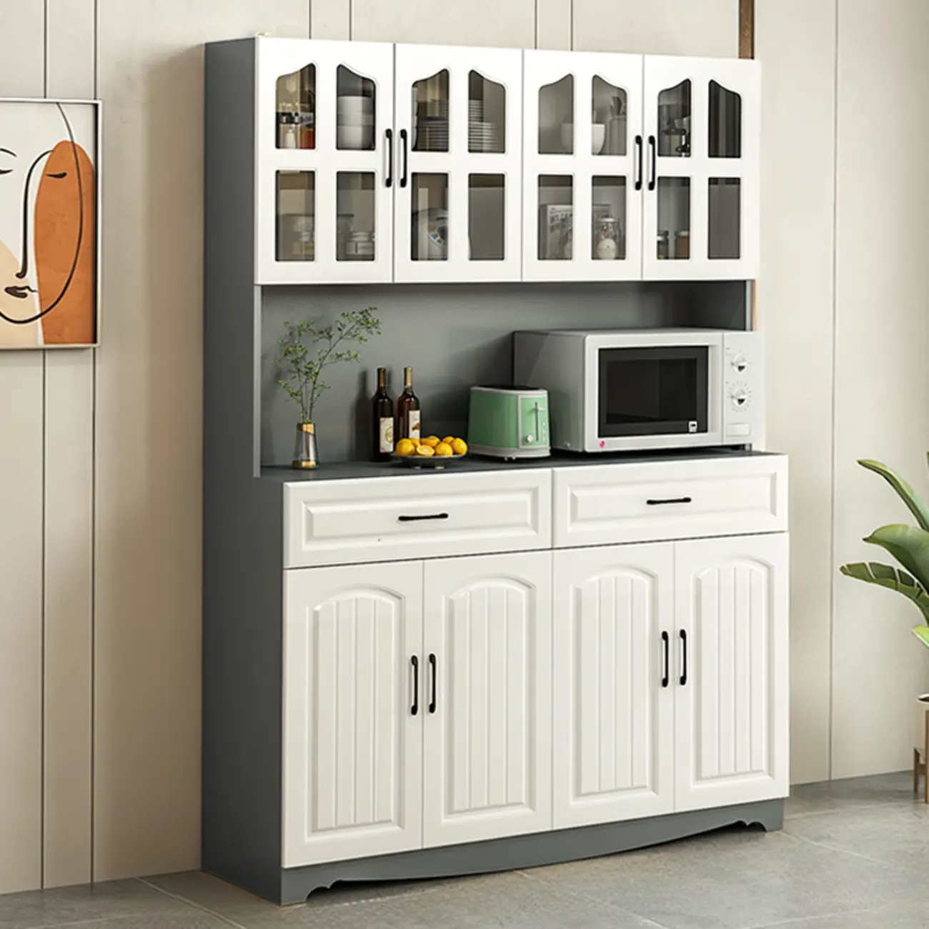 Kitchen Wooden Multi-Storage Sideboard with Microwave Stand Image - 15 | homeyfad