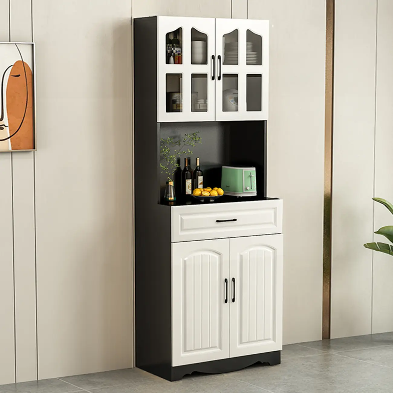 Kitchen Wooden Multi-Storage Sideboard with Microwave Stand Image - 17 | homeyfad