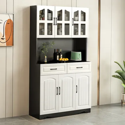 Kitchen Wooden Multi-Storage Sideboard with Microwave Stand Image - 18