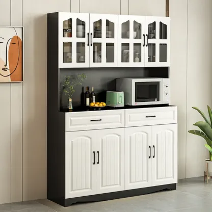 Kitchen Wooden Multi-Storage Sideboard with Microwave Stand Image - 19