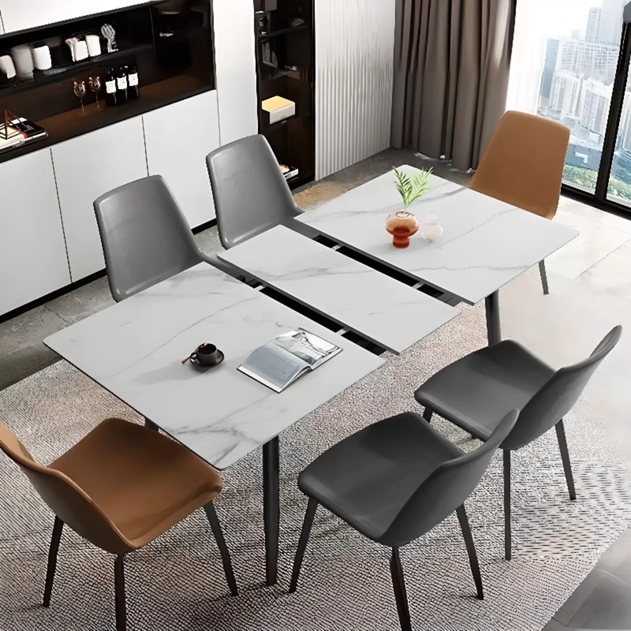 Modern White Marble Rectangular Dining Table Image - 1 | homeyfad