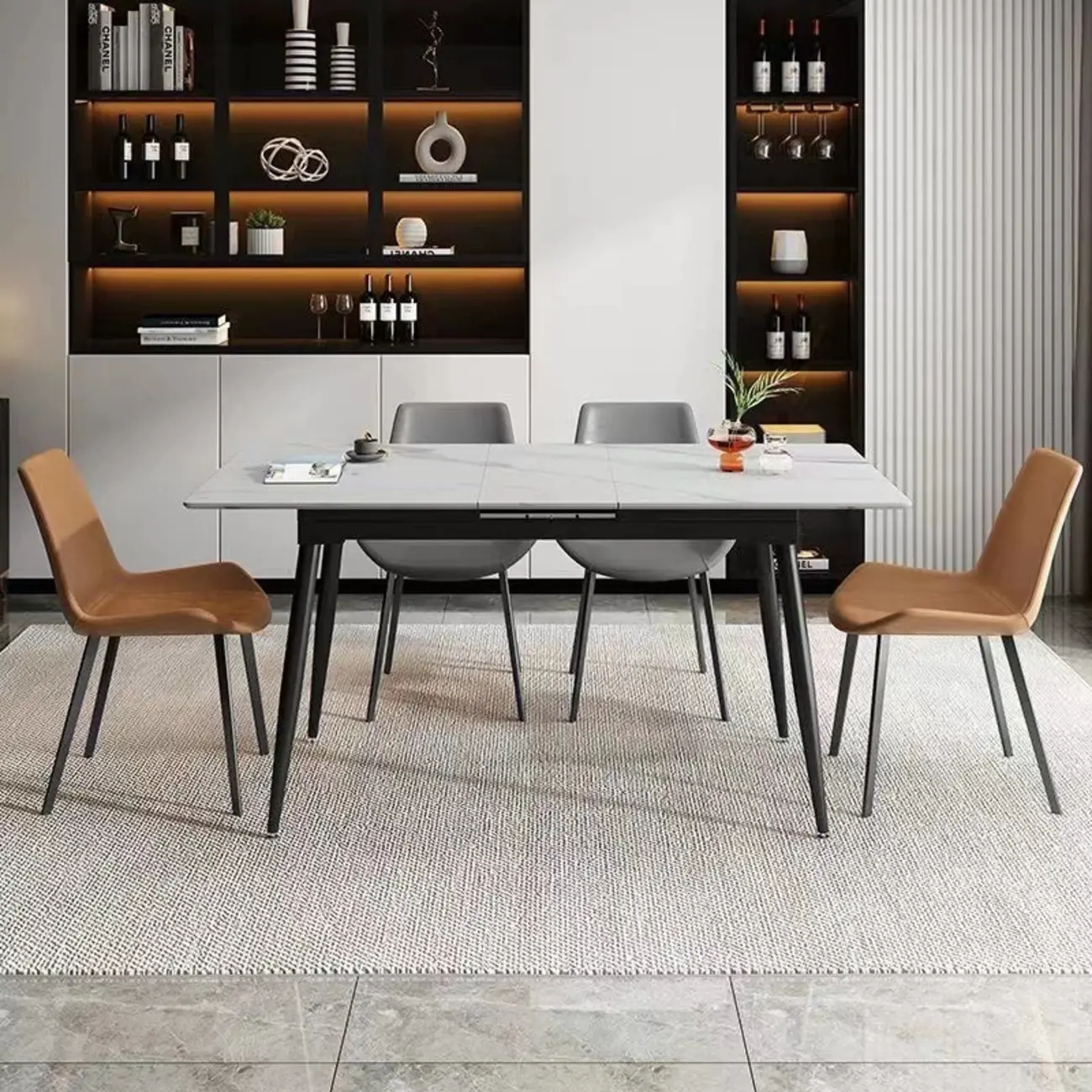 Modern White Marble Rectangular Dining Table Image - 2 | homeyfad
