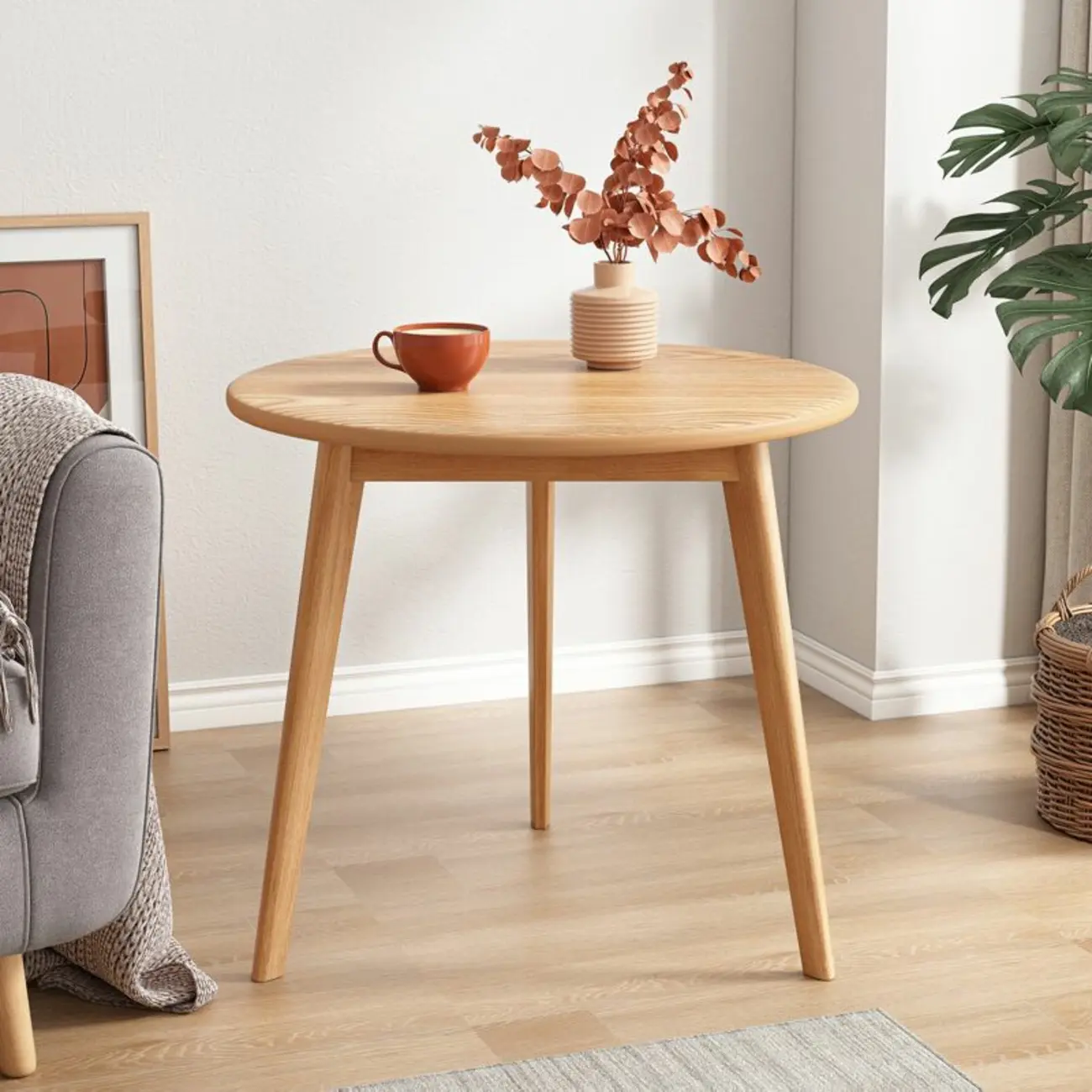 Contemporary Natural Wood Round three Legs Side Table Image - 1 | homeyfad