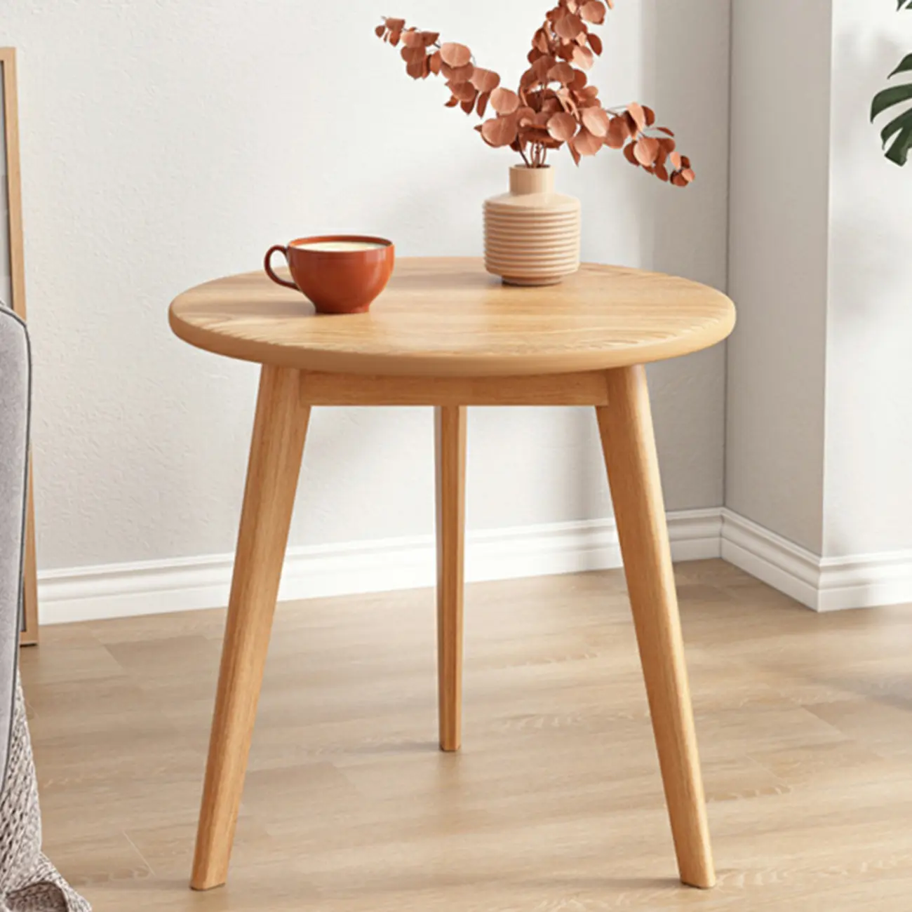 Contemporary Natural Wood Round three Legs Side Table Image - 3 | homeyfad