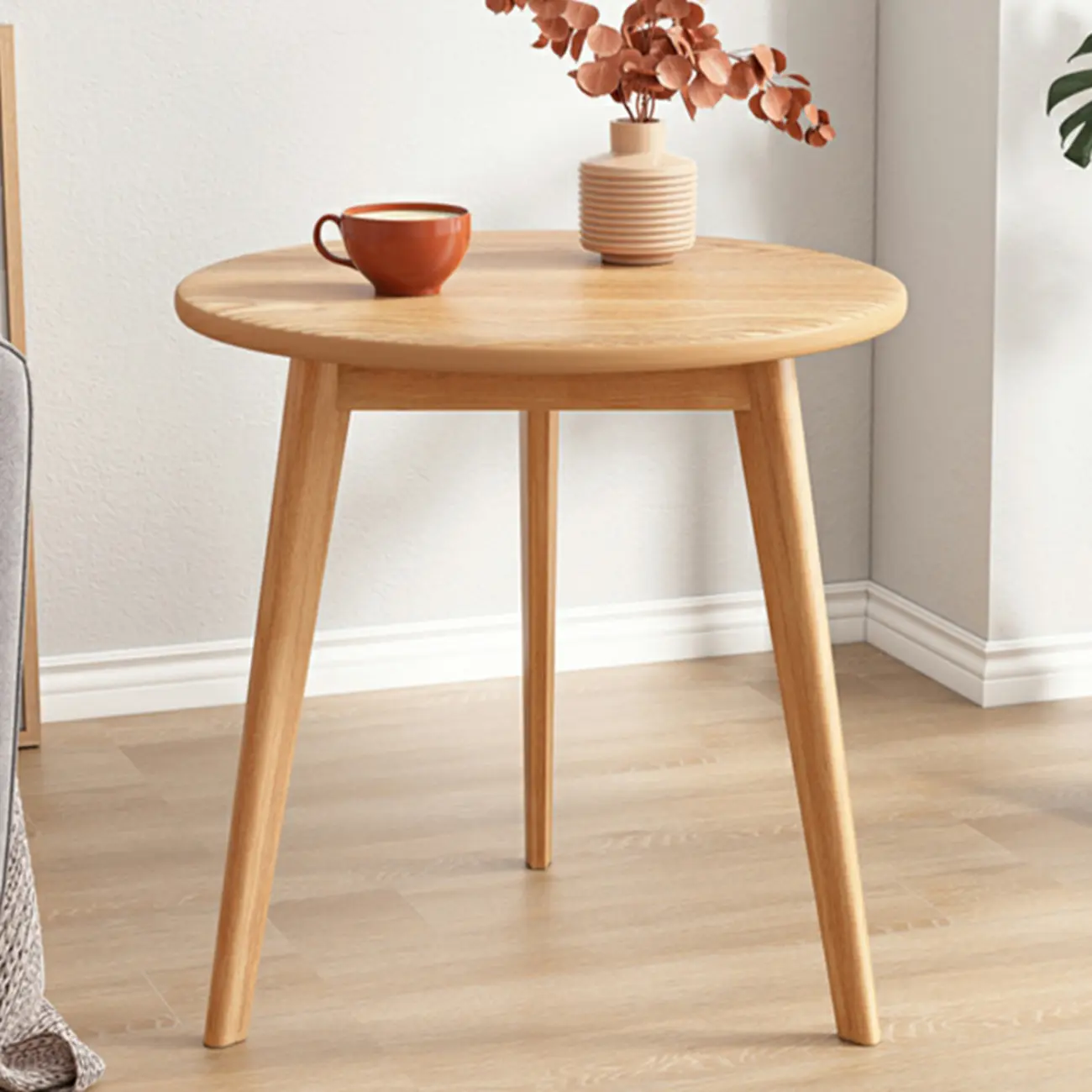 Contemporary Natural Wood Round three Legs Side Table Image - 4 | homeyfad