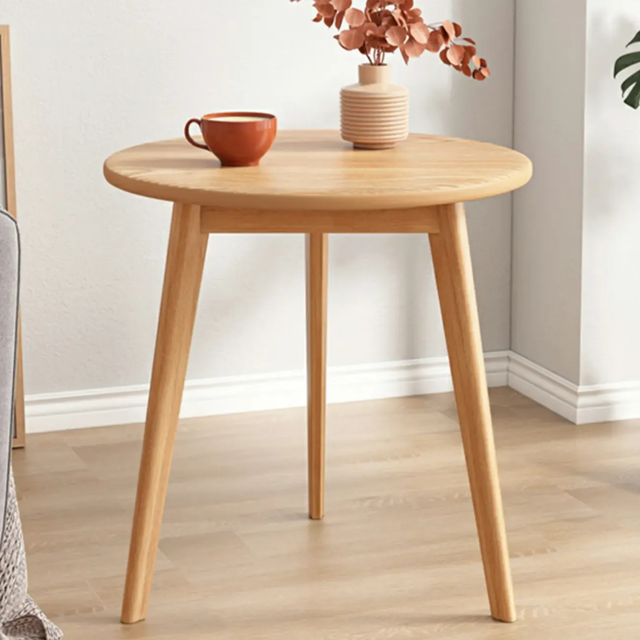 Contemporary Natural Wood Round three Legs Side Table Image - 5
