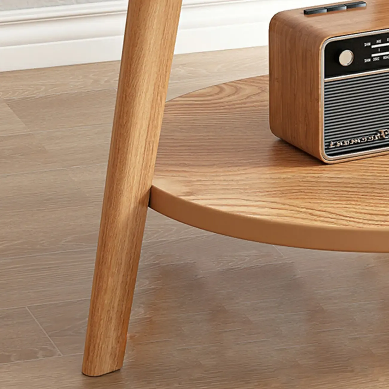 Contemporary Natural Wood Round three Legs Side Table Image - 6