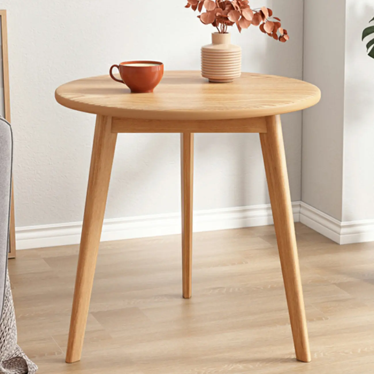 Contemporary Natural Wood Round three Legs Side Table Image - 7 | homeyfad