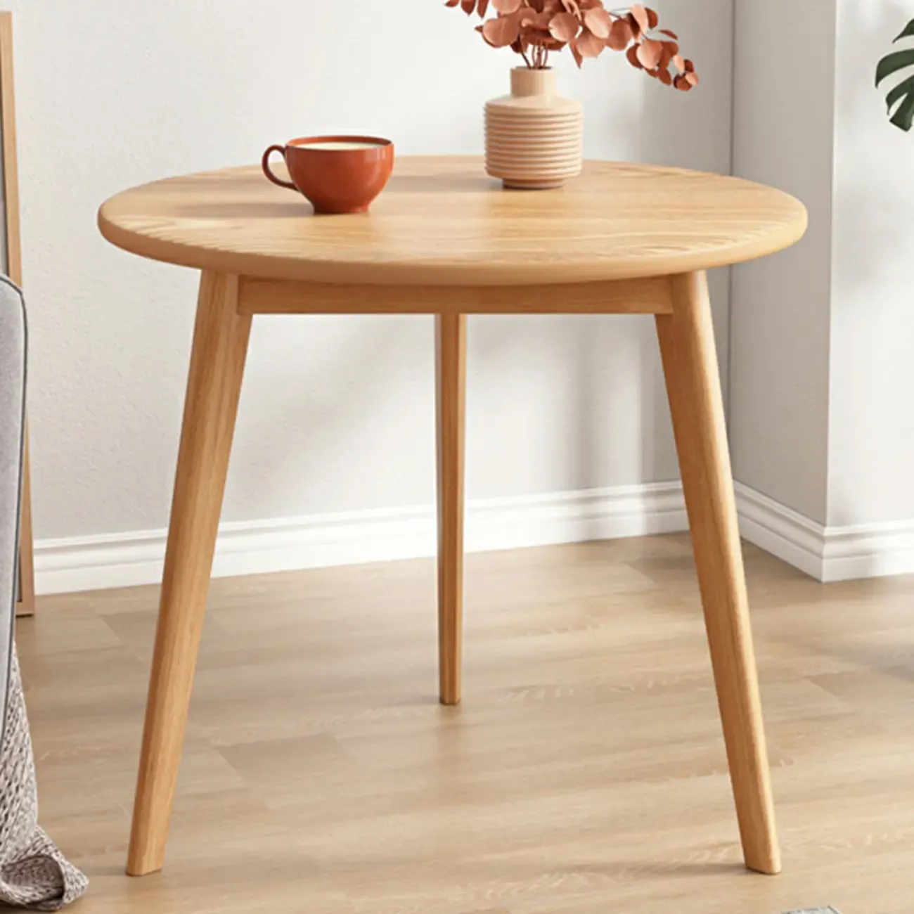 Contemporary Natural Wood Round three Legs Side Table Image - 9