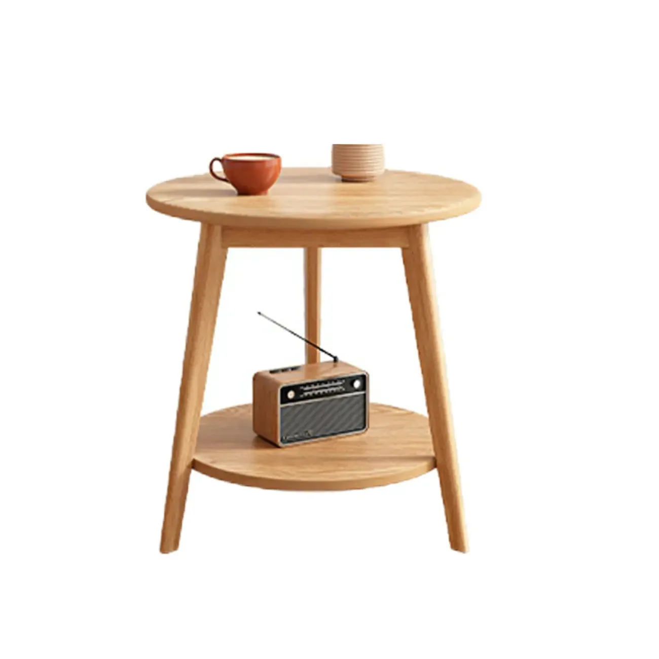 Contemporary Natural Wood Round three Legs Side Table Image - 10