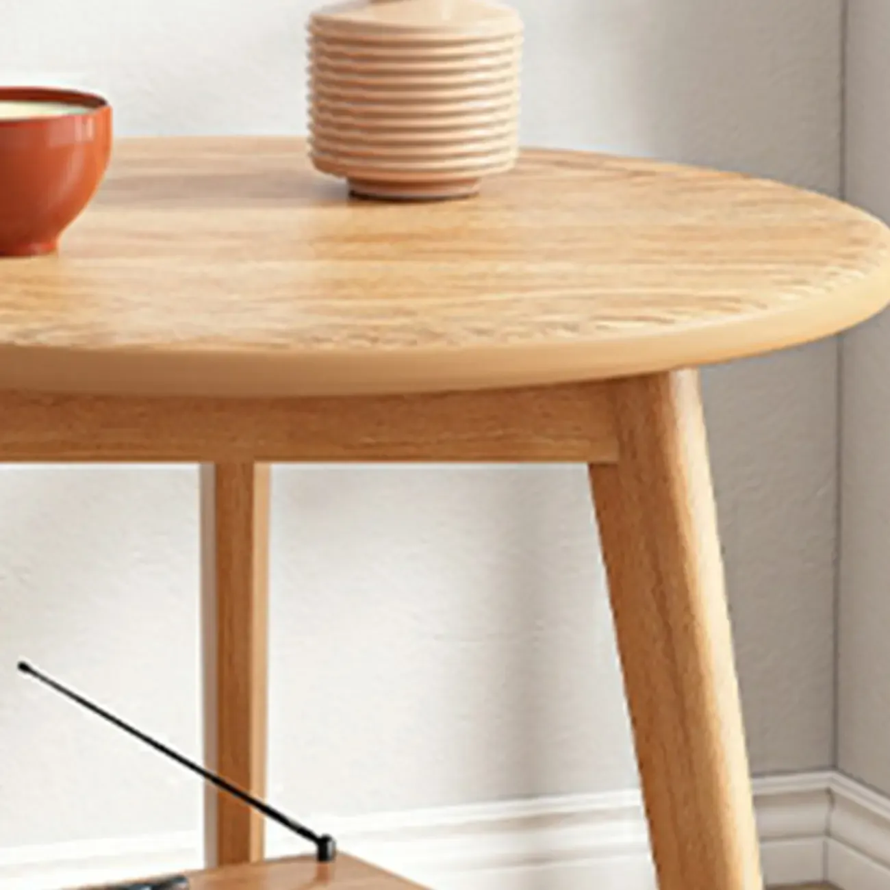Contemporary Natural Wood Round three Legs Side Table Image - 15