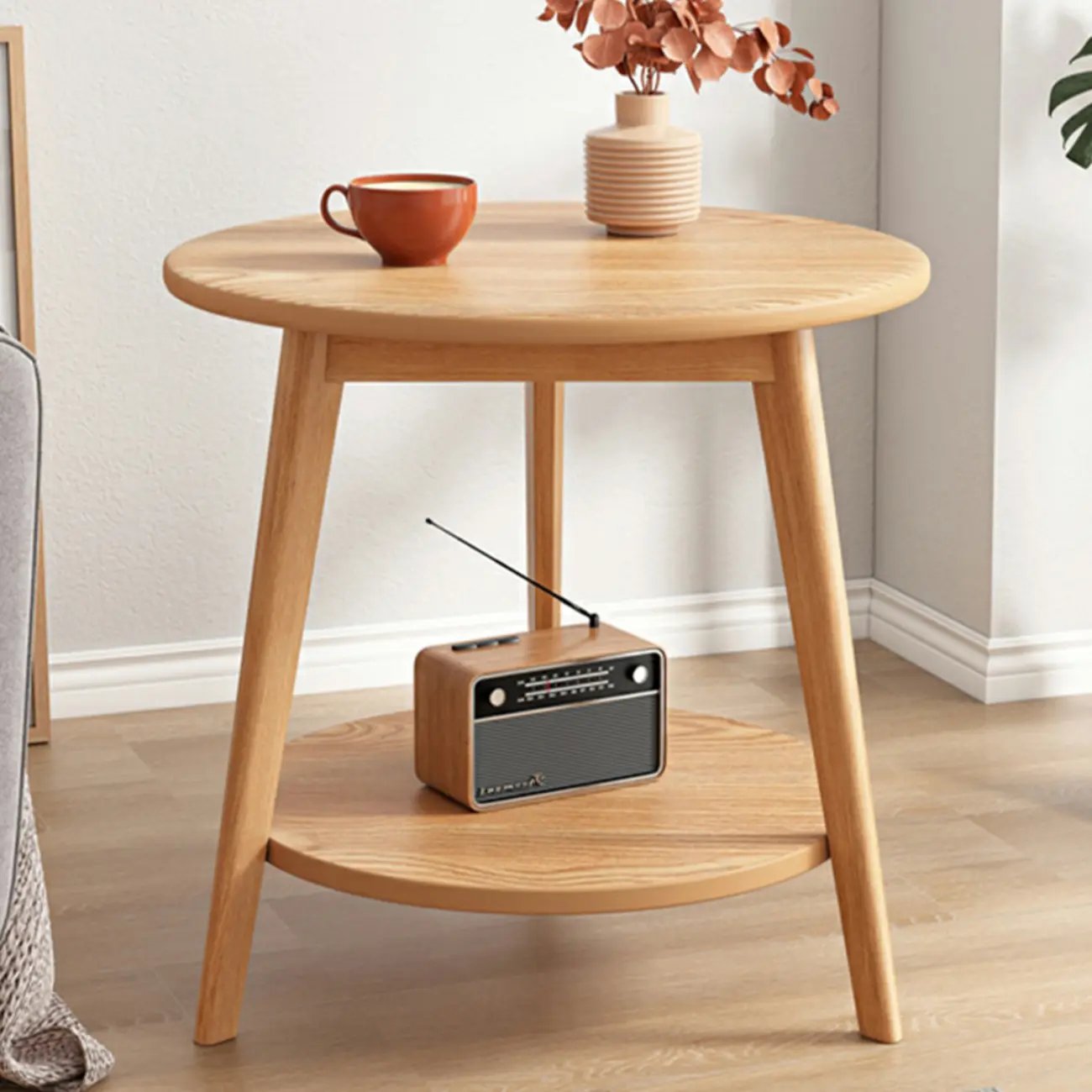 Contemporary Natural Wood Round three Legs Side Table Image - 16 | homeyfad