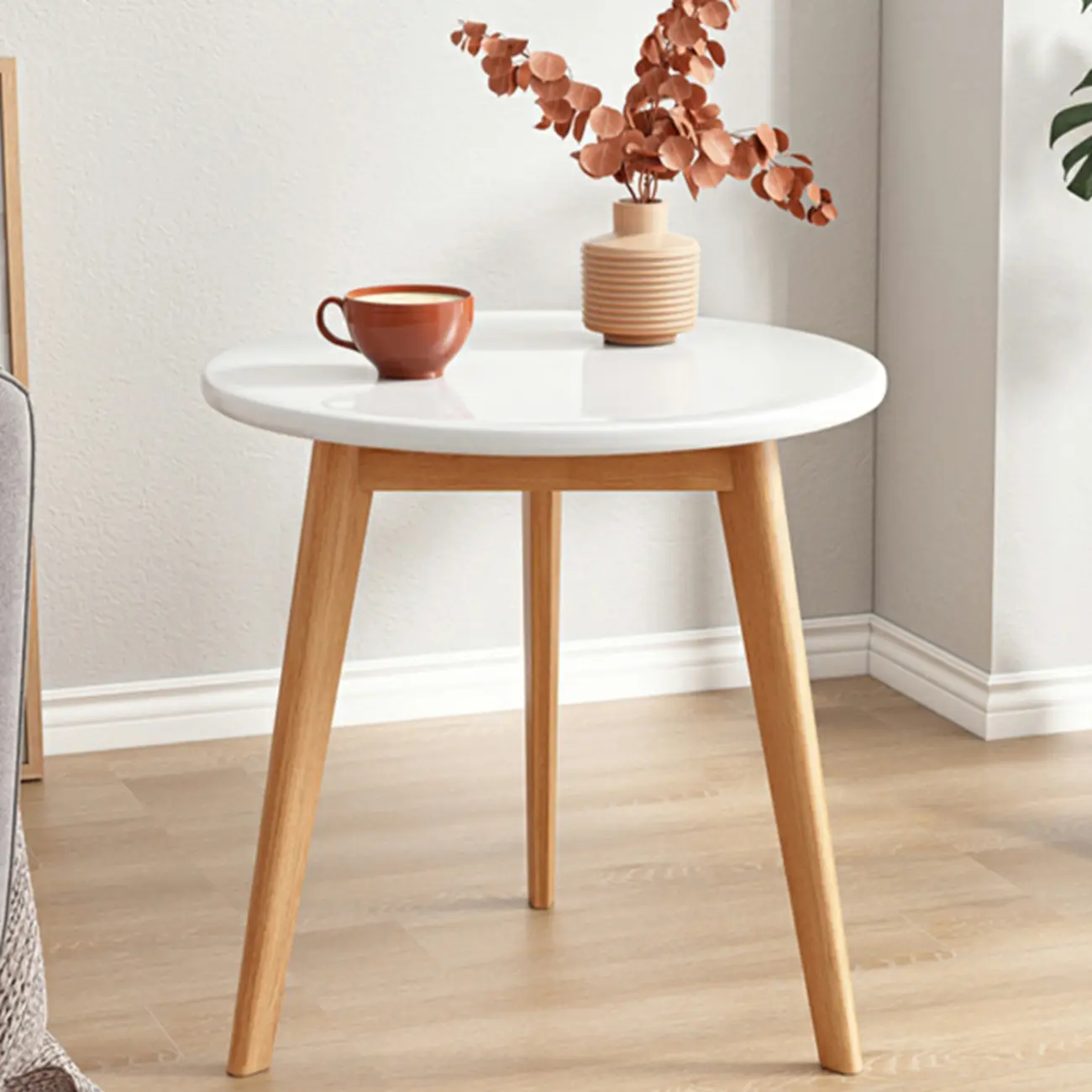 Contemporary Natural Wood Round three Legs Side Table Image - 17 | homeyfad