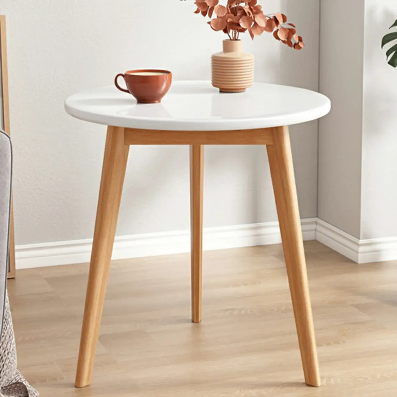 Contemporary Natural Wood Round three Legs Side Table Image - 18