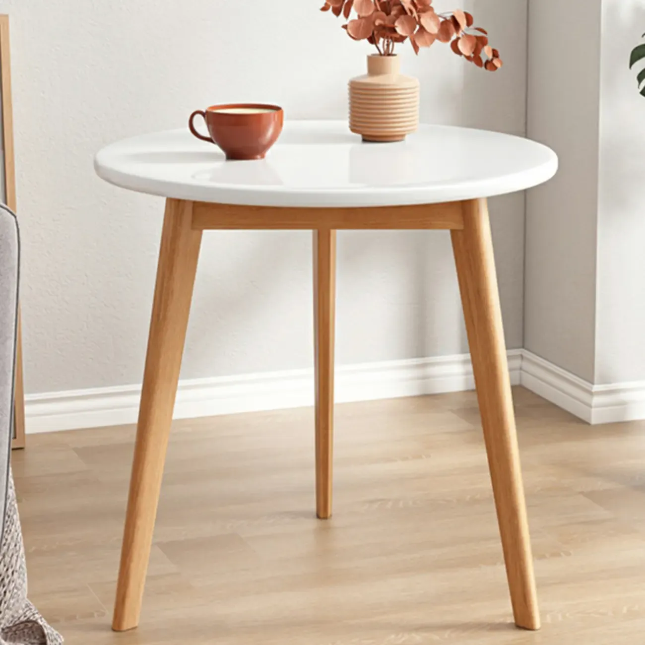 Contemporary Natural Wood Round three Legs Side Table Image - 19