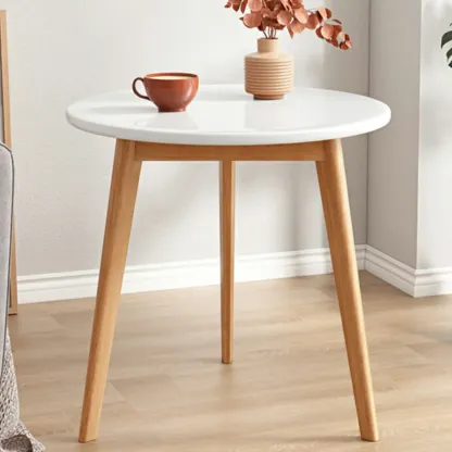 Contemporary Natural Wood Round three Legs Side Table Image - 19