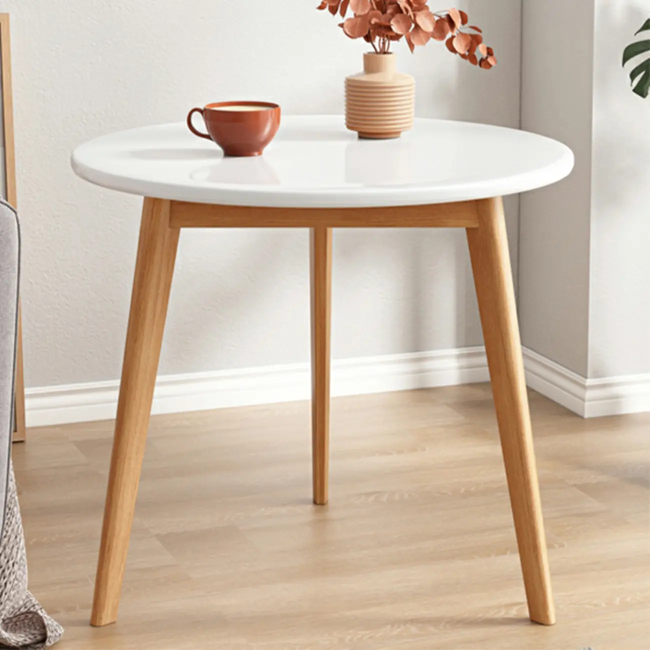 Contemporary Natural Wood Round three Legs Side Table Image - 20 | homeyfad