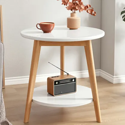 Contemporary Natural Wood Round three Legs Side Table Image - 21