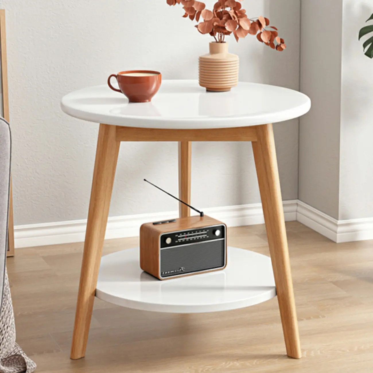 Contemporary Natural Wood Round three Legs Side Table Image - 22 | homeyfad