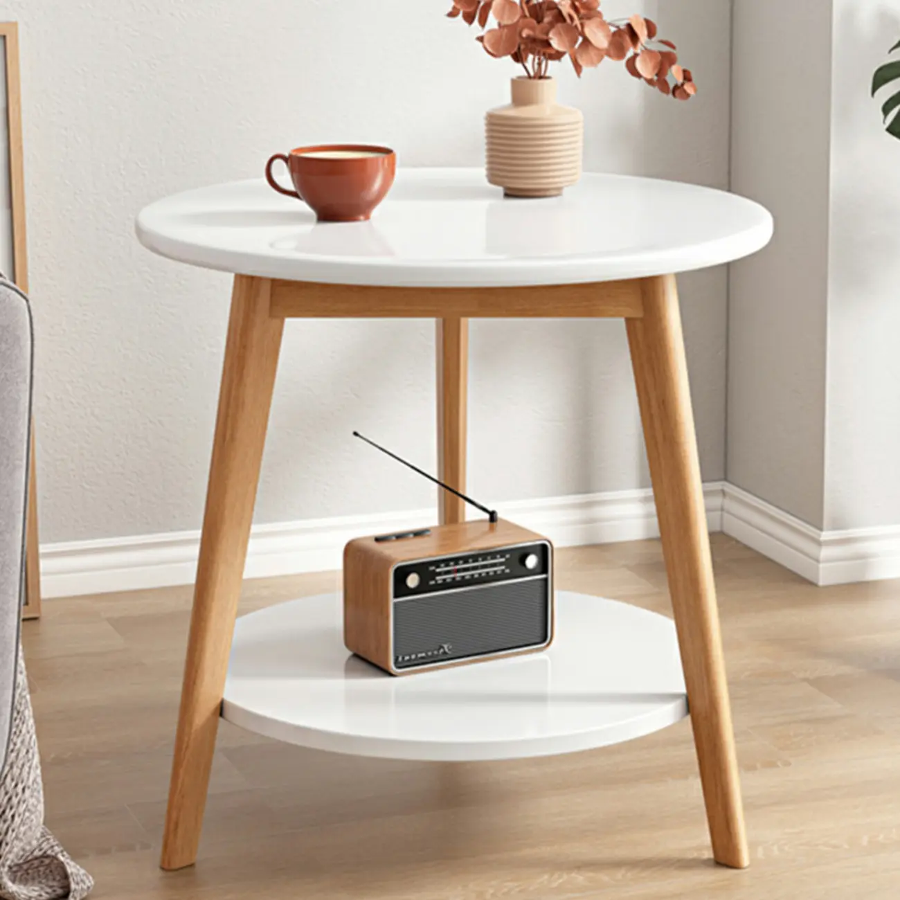 Contemporary Natural Wood Round three Legs Side Table Image - 23 | homeyfad