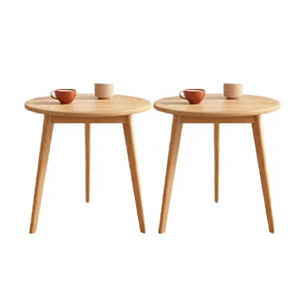 Contemporary Natural Wood Round three Legs Side Table Image - 24