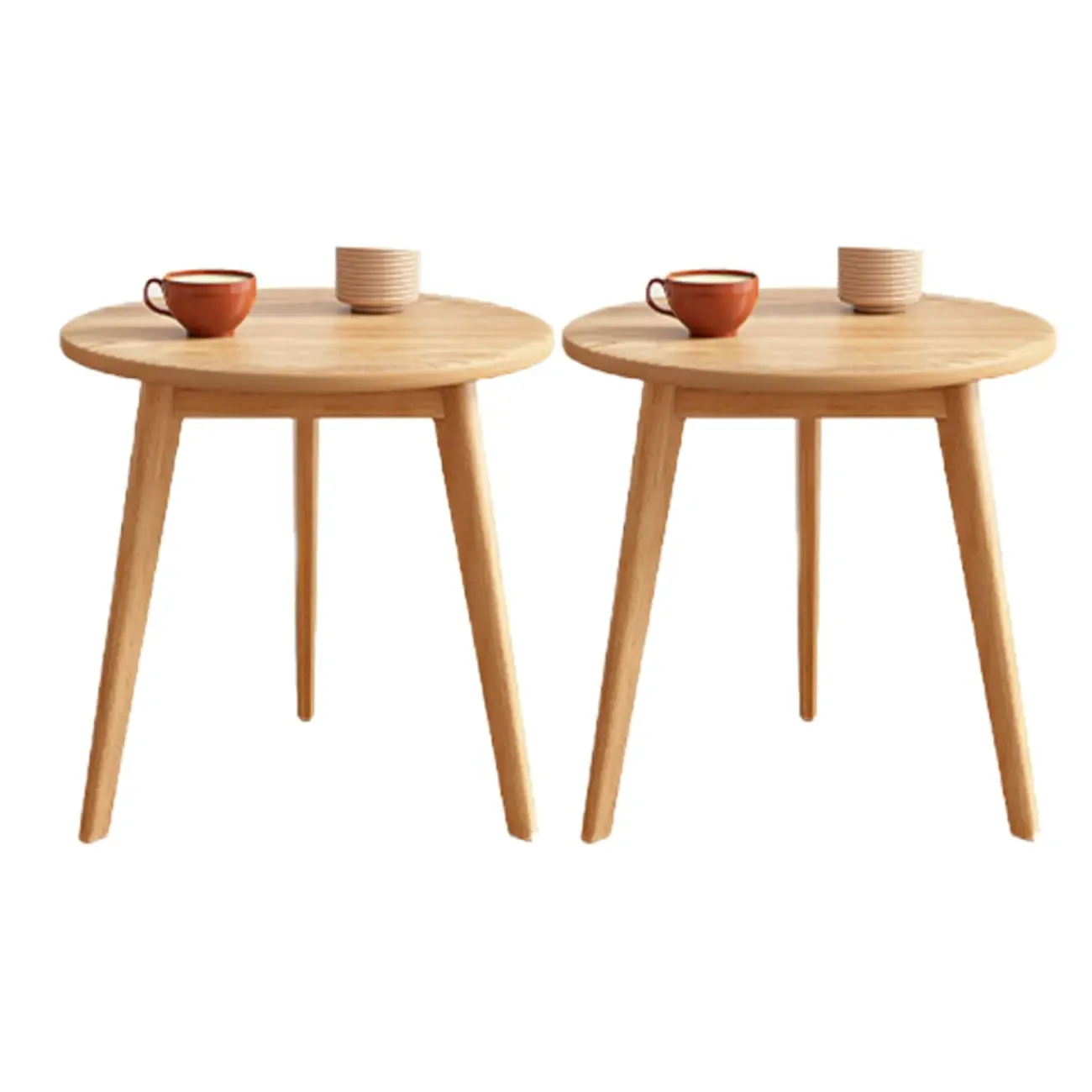 Contemporary Natural Wood Round three Legs Side Table Image - 28