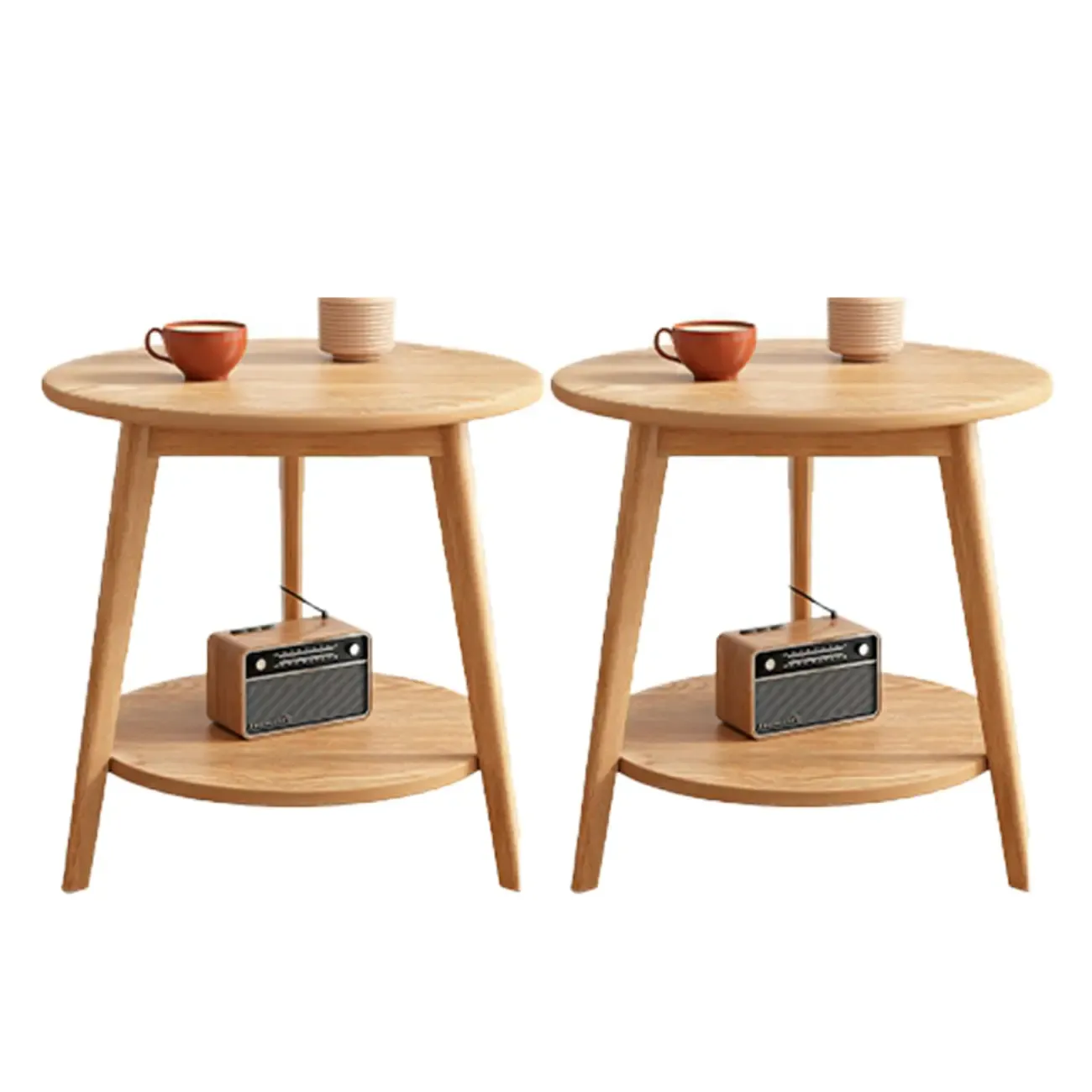 Contemporary Natural Wood Round three Legs Side Table Image - 29