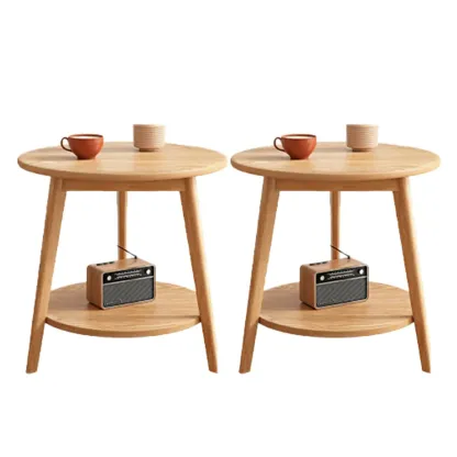 Contemporary Natural Wood Round three Legs Side Table Image - 29