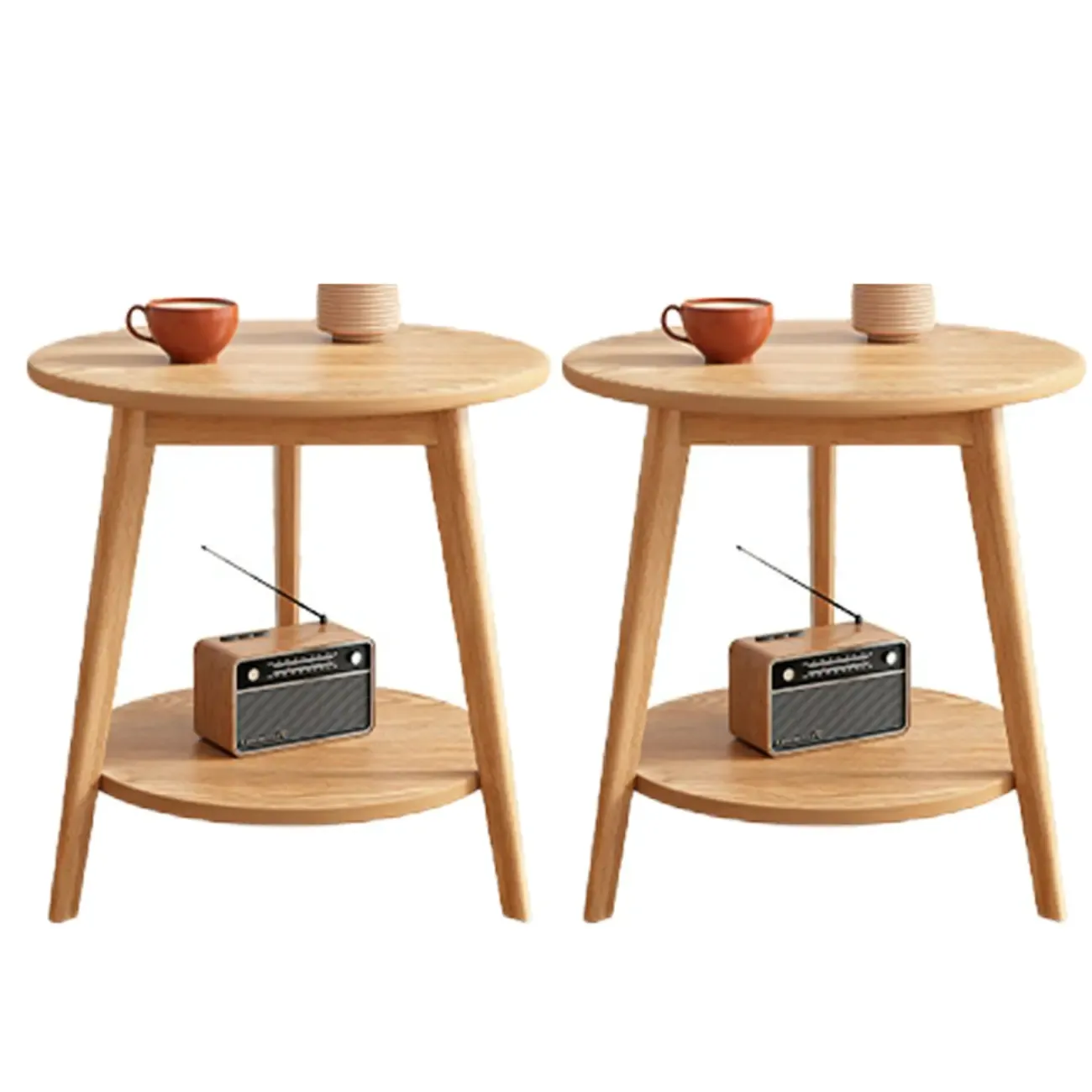 Contemporary Natural Wood Round three Legs Side Table Image - 30