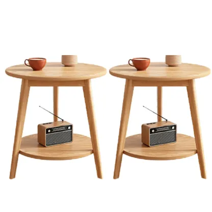 Contemporary Natural Wood Round three Legs Side Table Image - 30