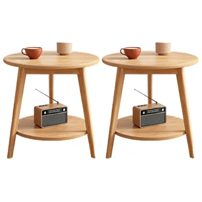 Contemporary Natural Wood Round three Legs Side Table Image - 31