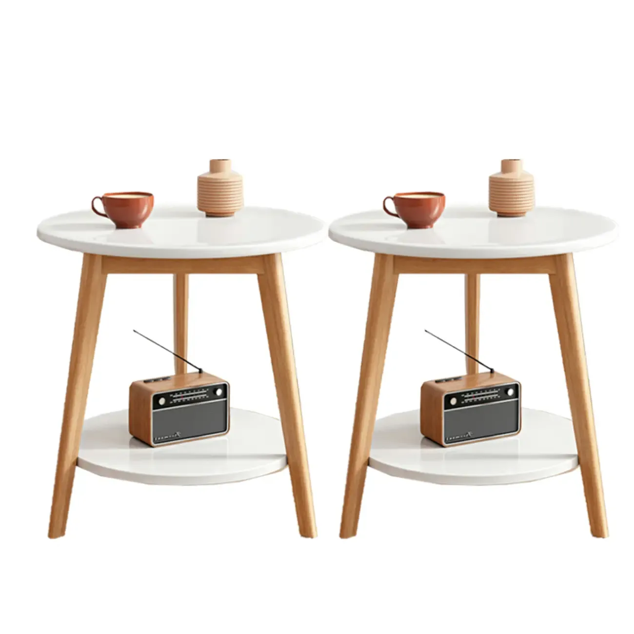 Contemporary Natural Wood Round three Legs Side Table Image - 32