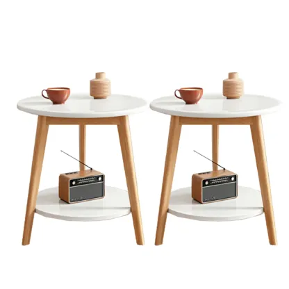 Contemporary Natural Wood Round three Legs Side Table Image - 32