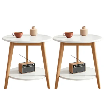 Contemporary Natural Wood Round three Legs Side Table Image - 33