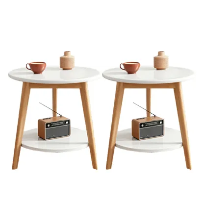 Contemporary Natural Wood Round three Legs Side Table Image - 34