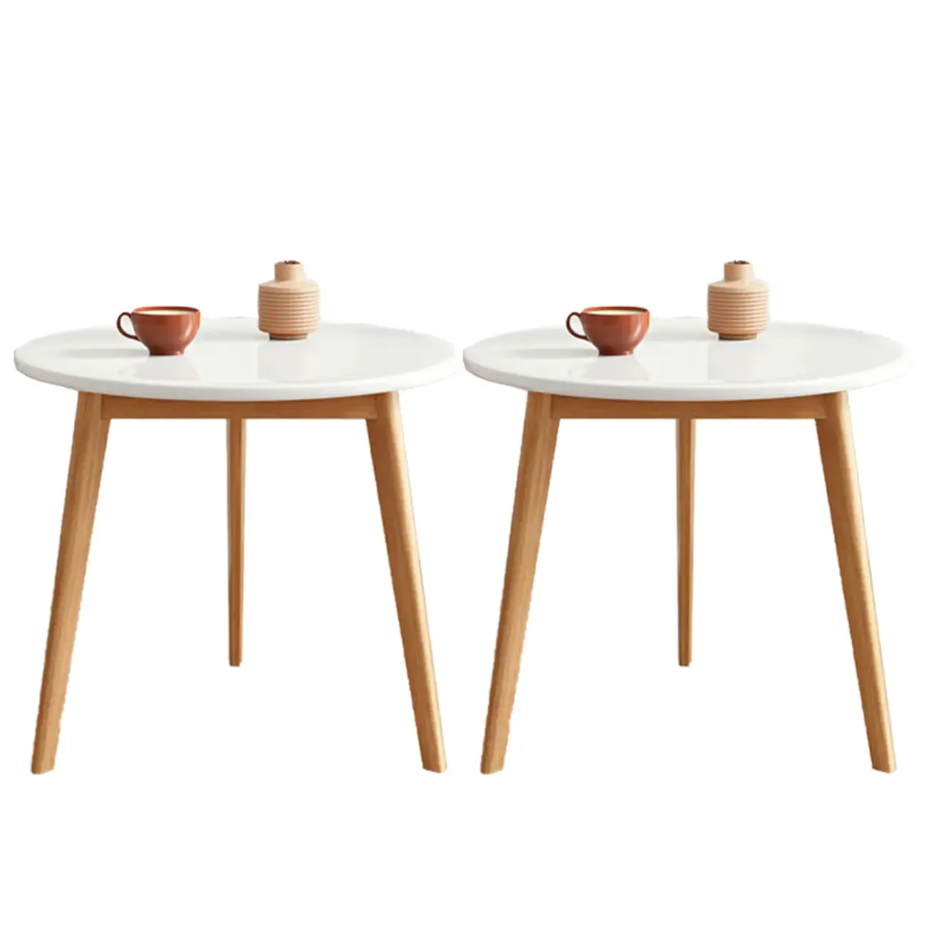 Contemporary Natural Wood Round three Legs Side Table Image - 35